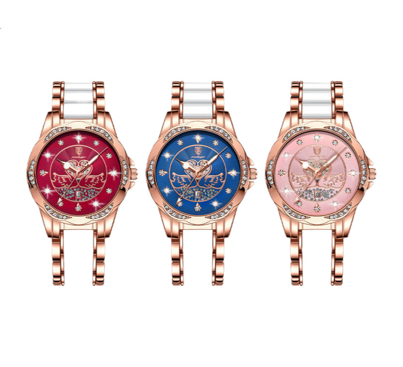Quartz Ladies POEDAGAR Watch Luxury Ceramic TwoTone Designer Wristwatch Swan Cutout Dial Bezel Rhinestone Date Display Waterproof Fashion Glam Timepie