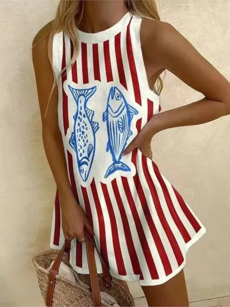 Bohemian Beach Style Print Dress Women Summer Loose O Neck Sleeveless Mini Dresses Fashion Casual Holiday Vacation Vestidos 260529 - view 6
