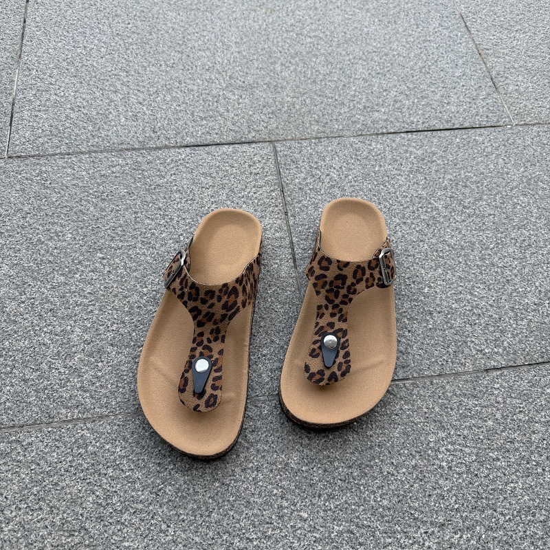 Women's T-Strap Cork Footbed Flip Flops Adjustable Buckle Summer Flat Sandals Casual Multi-Color Slides big size