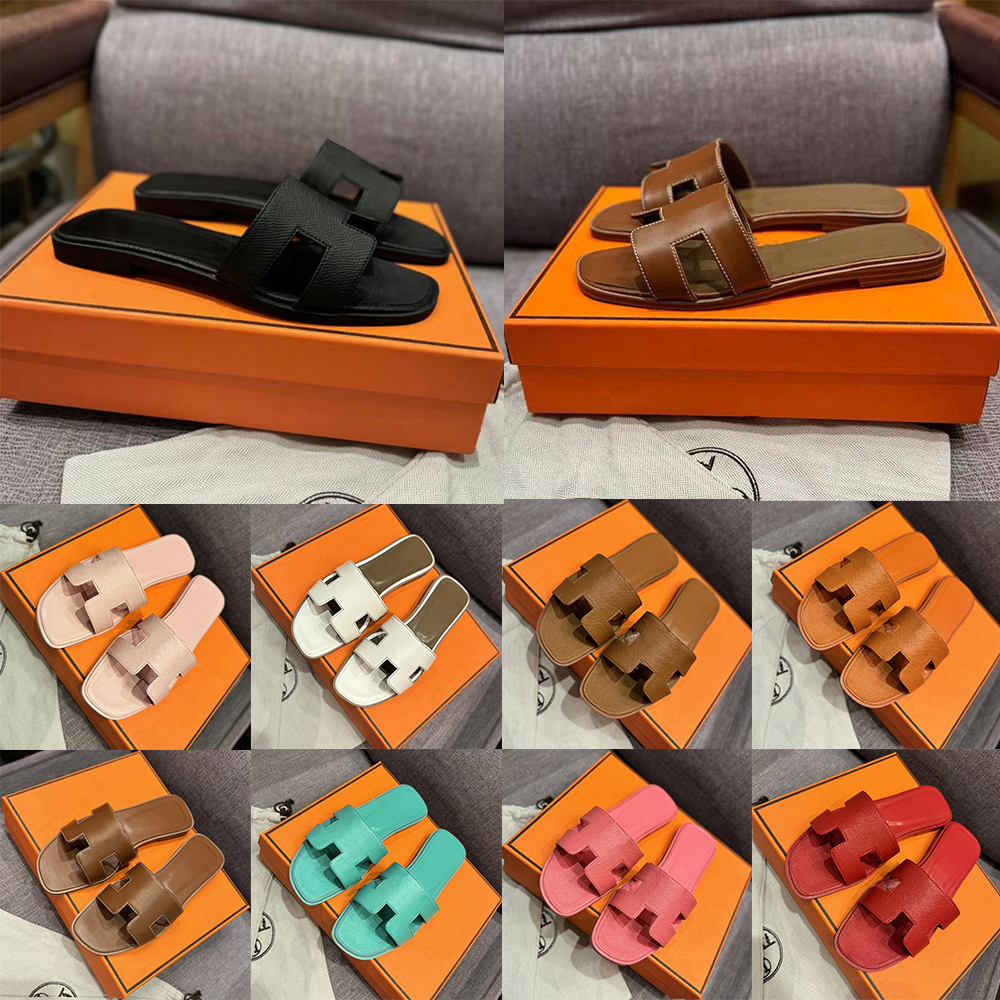 2026New Luxury Style H Strap Leather Slides for Women Comfortable Open Toe Flat Sandals Non-Slip Summer Beach & Daily Wear Slippers size 35-42 With box
