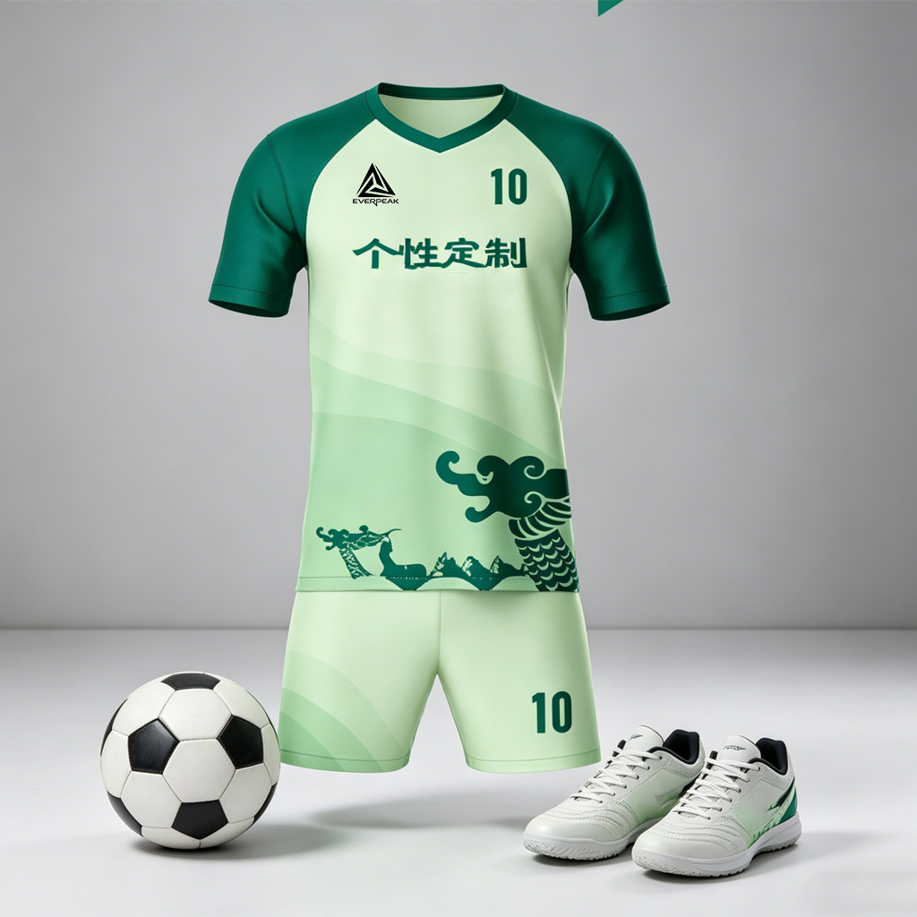 Green Dragon Print Soccer Jersey Set Customizable Quick Dry Football Uniform Breathable Sportswear for Men Women Training Matches - view 6
