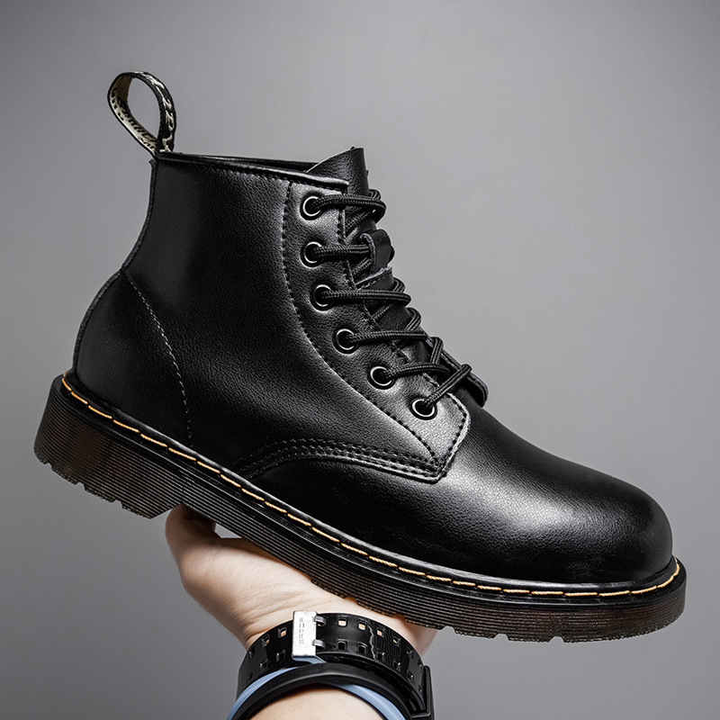 Designer shoe Plus Size Martin Autumn Winter Couple High-Top Trendy Shoes British Style Black Leather Men's Mid-Top Work Boots