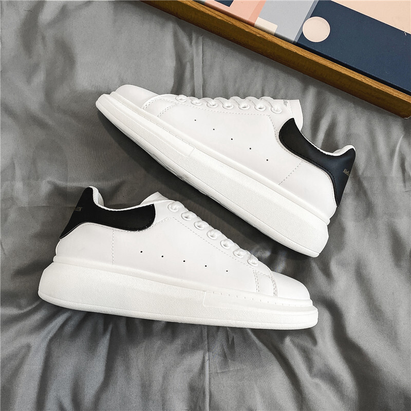 Men's White Leather Platform Sneakers Classic Lace-Up Casual Skate Shoes Thick Sole Streetwear Trainers big size