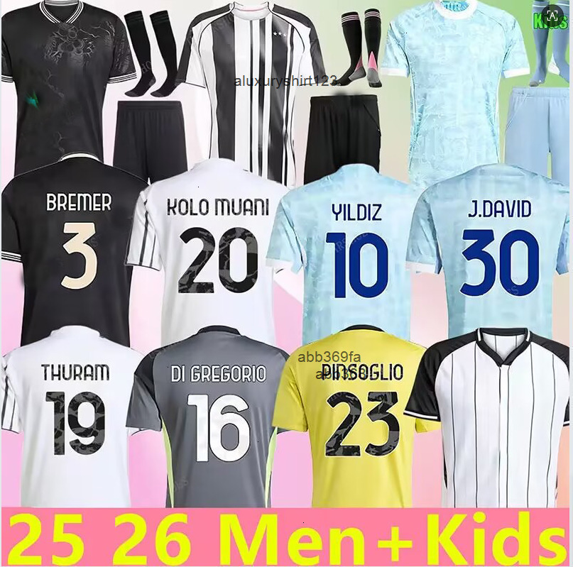 Juve 25 26 Soccer Jerseys Fans Player Home Away Yildiz Vlahovic FCONCEICAO DOUGLAS LUIZ Thuram NGONZALEZ Gatti Kalulu 2026 Football Shirt Men Kids kit