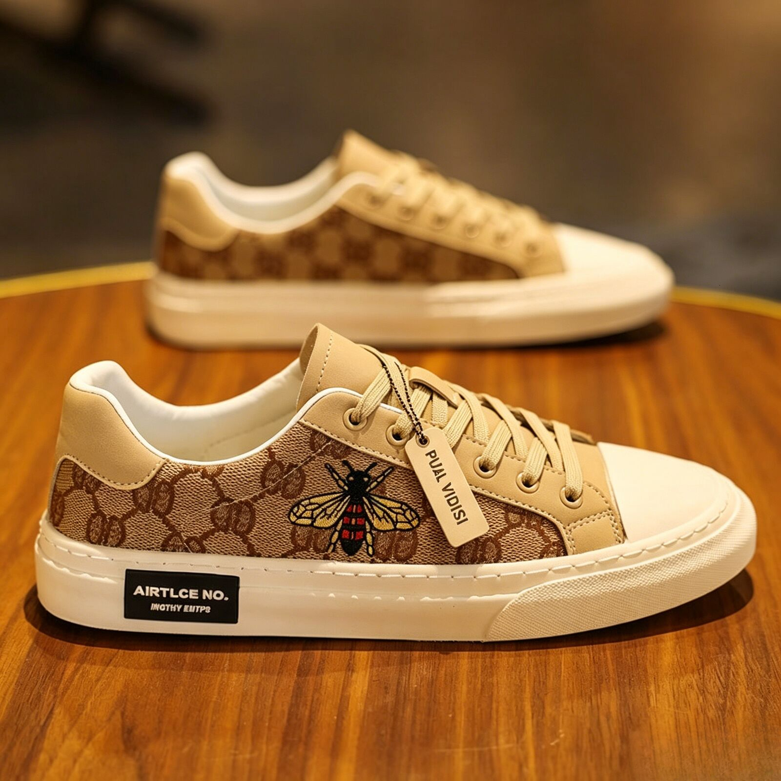 Designer shoe Korean-style trendy bee sneakers, European Fashion Gifts casual men's versatile white shoes, summer fashion breathable canvas shoes