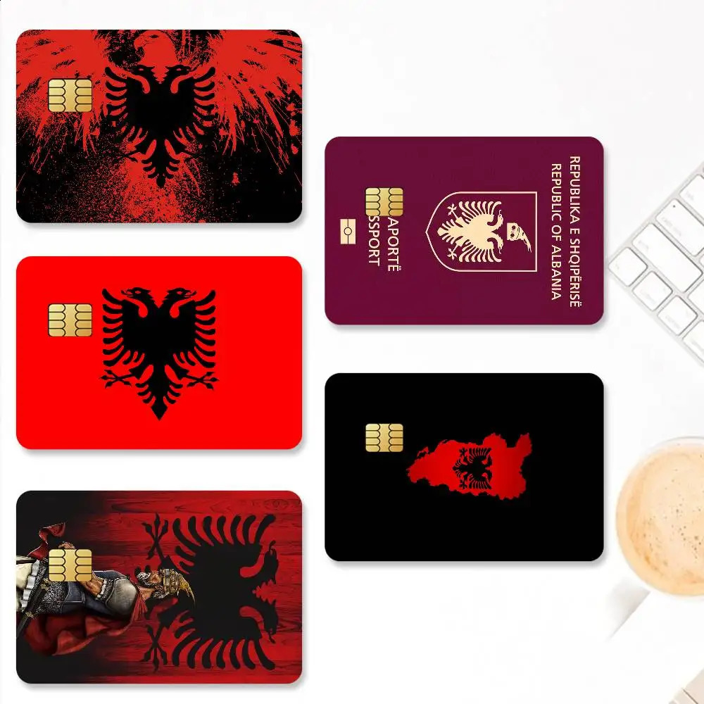 Flag Albania Credit Card Stickers 4PCS Antiscratch Waterproof Skin for Bank Debit Decorative Protection 260529BJ