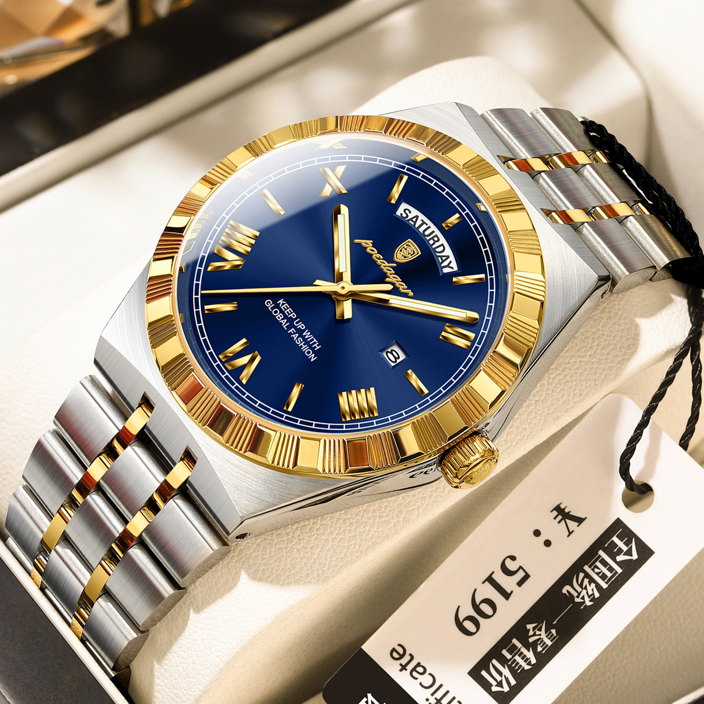 2026 Men's POEDAGAR Steel Designer Fluted Stainless Bezel Roman Numeral Quartz Watch Luxury Waterproof Luminous Business Casual Wristwatch