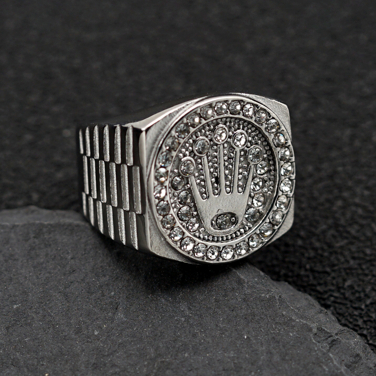Crown three stone ring Hip Hop nightclub Stainless Steel Cartoon Ring Gold PlatedID 5010419925143 260518
