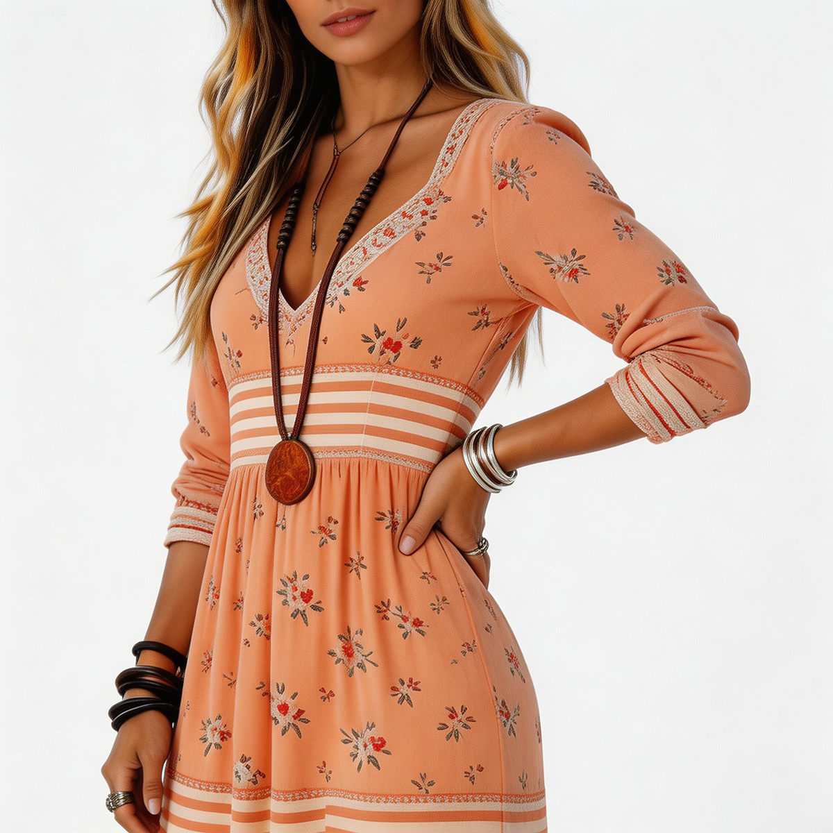 Orange Boho Floral Maxi Dress | Western Vacation Outfit Sunset Striped Tiered Dress | Boho Chic for Fall 2026