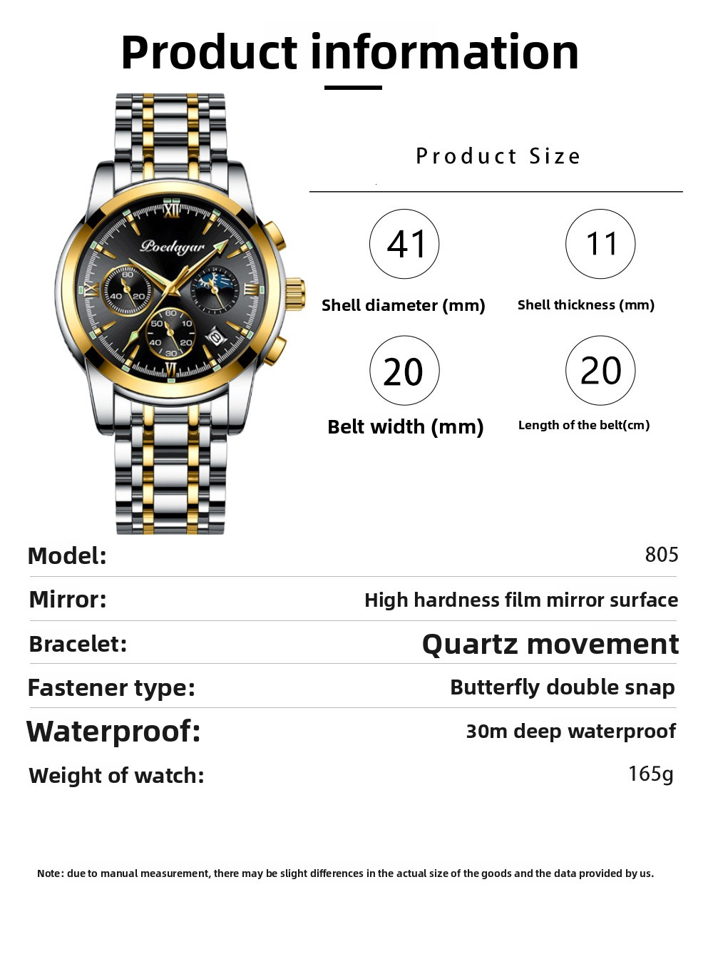 Multi Mens Chronograph Luxury 2026 POEDAGAR Strap Moon Phase Designer Wristwatch Fashion Waterproof Luminous Business Casual Quartz Watch
