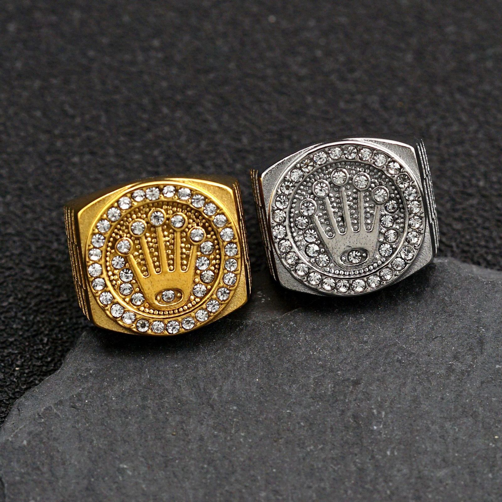 Crown three stone ring Hip Hop nightclub Stainless Steel Cartoon Ring Gold PlatedID 5010419925143 260518