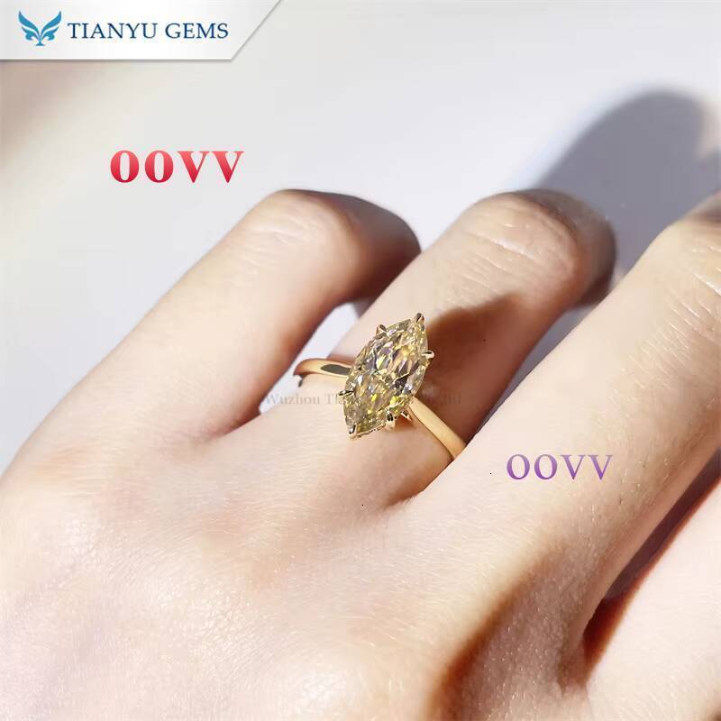 Gems 18k Yellow Gold 8mm14 mm 5ct Marquise champagne Moissanite Solitaire Diamonds Ring for Women Birthday Gift
