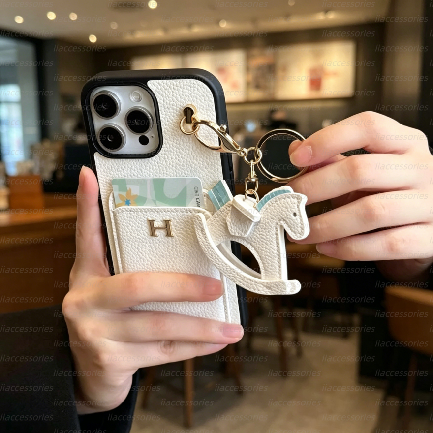 Luxury phone caseNew Card Slot + Rocking Horse iPhone 17 Lychee Texture Genuine Leather Feel Compatible with Samsung S25 Protective Case - view 5