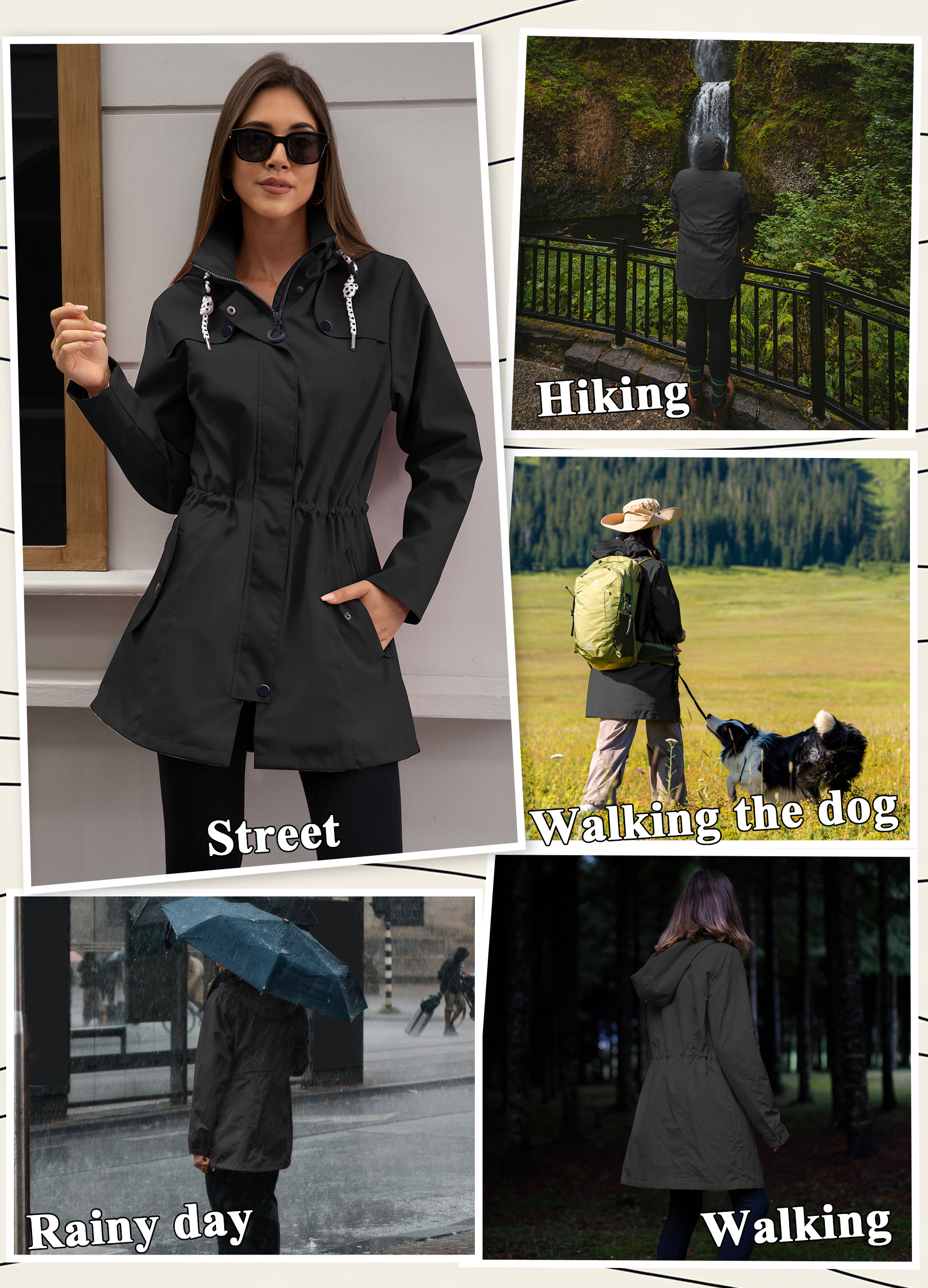 Women's Water-resistant Fleece-Lined Coat, Windproof Outdoor Jacket with Detachable Hood for Hiking, Camping, Travel & Daily Wear