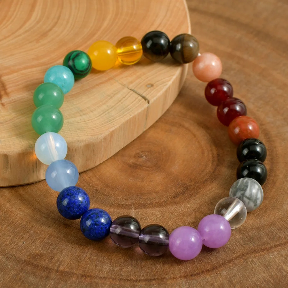 Bohemian Rainbow Stone Bracelet On Hand es Colorful Nature Stone Energy Beaded Bracelets Jewelry Gifts 260528