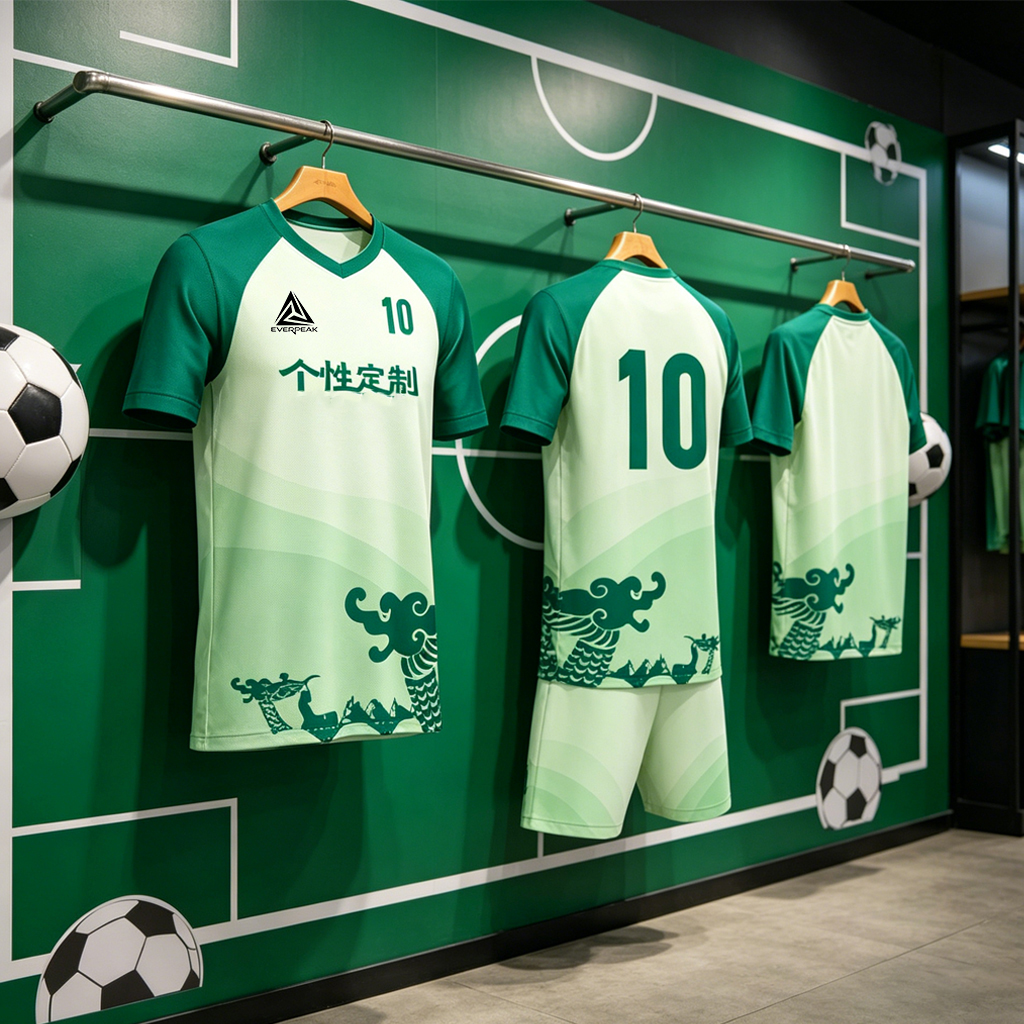 Green Dragon Print Soccer Jersey Set Customizable Quick Dry Football Uniform Breathable Sportswear for Men Women Training Matches - view 3
