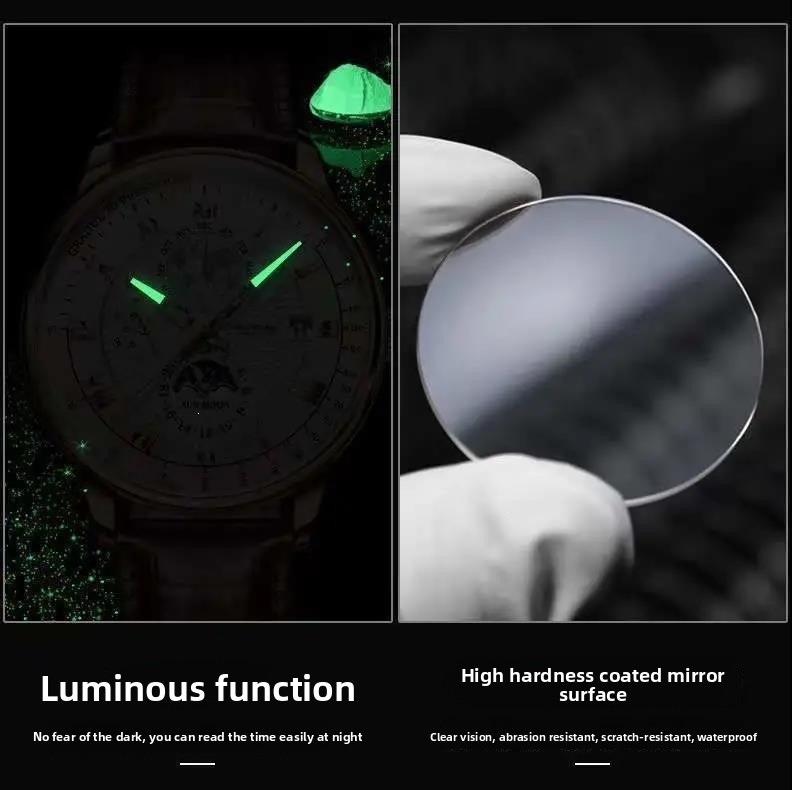 Steel Stainless POEDAGAR Luxury Men's Skeleton 2026 Moon Phase Chronograph Quartz Watch Designer Wristwatch Waterproof Luminous Business Calendar