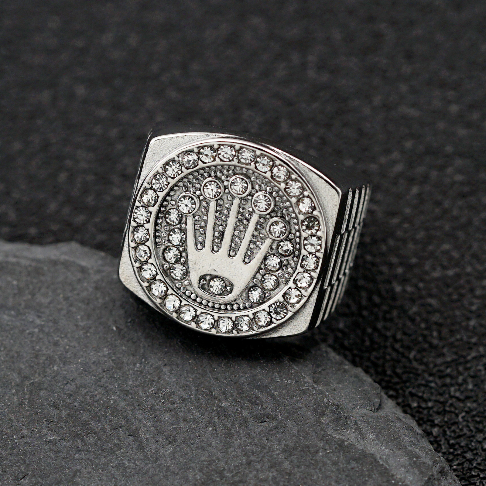 Crown three stone ring Hip Hop nightclub Stainless Steel Cartoon Ring Gold PlatedID 5010419925143 260518