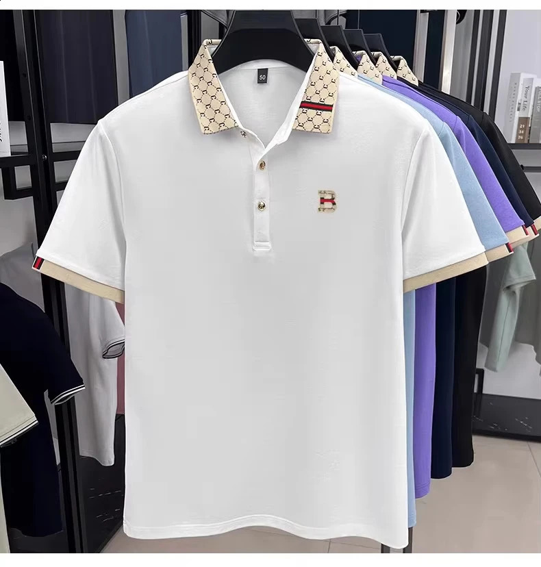 B letter embossed short sleeve polo shirt men summer lightweight breathable fashion color blocked lapel T-shirt 260530 - view 7