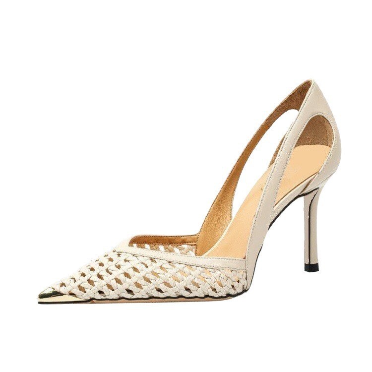 Designer shoe 2026 Spring New Model Foreign Trade Plus Size Women's High-Heeled Pointed-Toe Sandals Hollow Leather Shoes