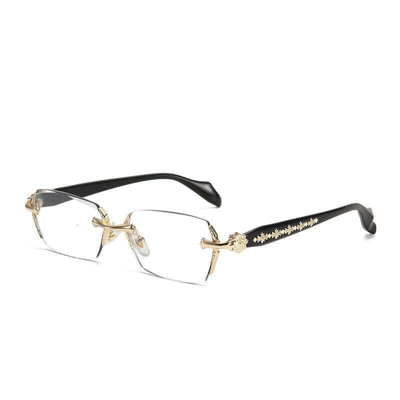 Luxury Brand Designer Sunglasses Men's Anti-Blue Reading Diamond Cut Rimless Business Presbyopic Glasses With Blue Light Protection Certification
