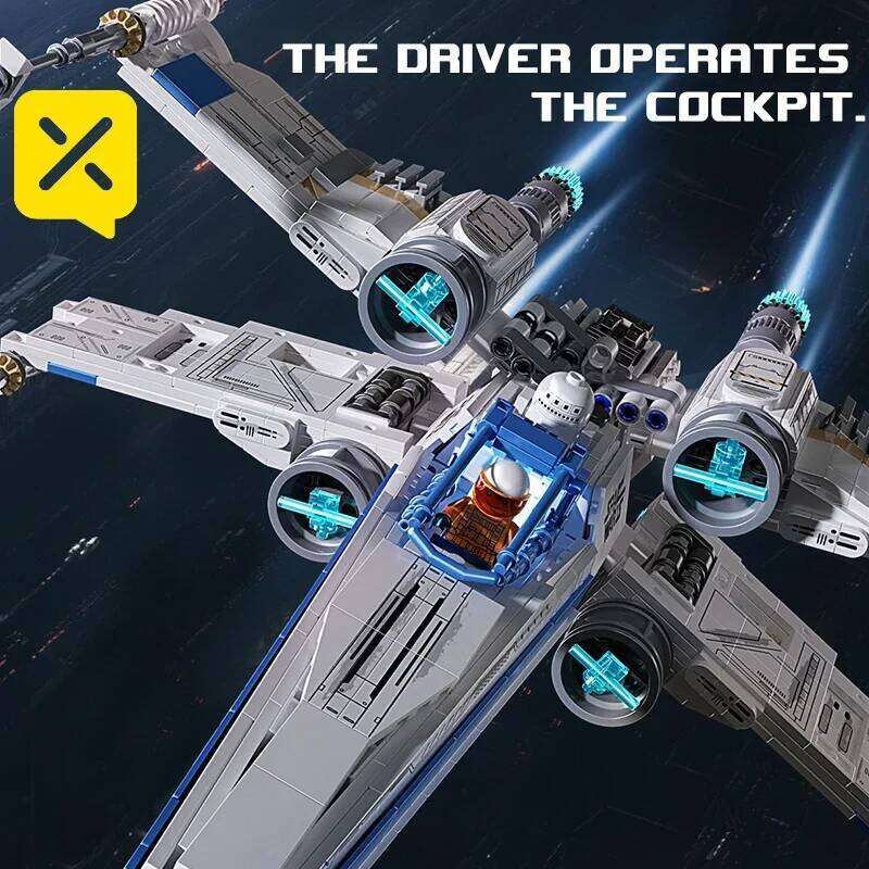 TOYLINX X-Wing Fighter Building Blocks Set LED Light Up Construction Toy Mechanical Space Vehicle with Pilot Bricks Gifts W260530