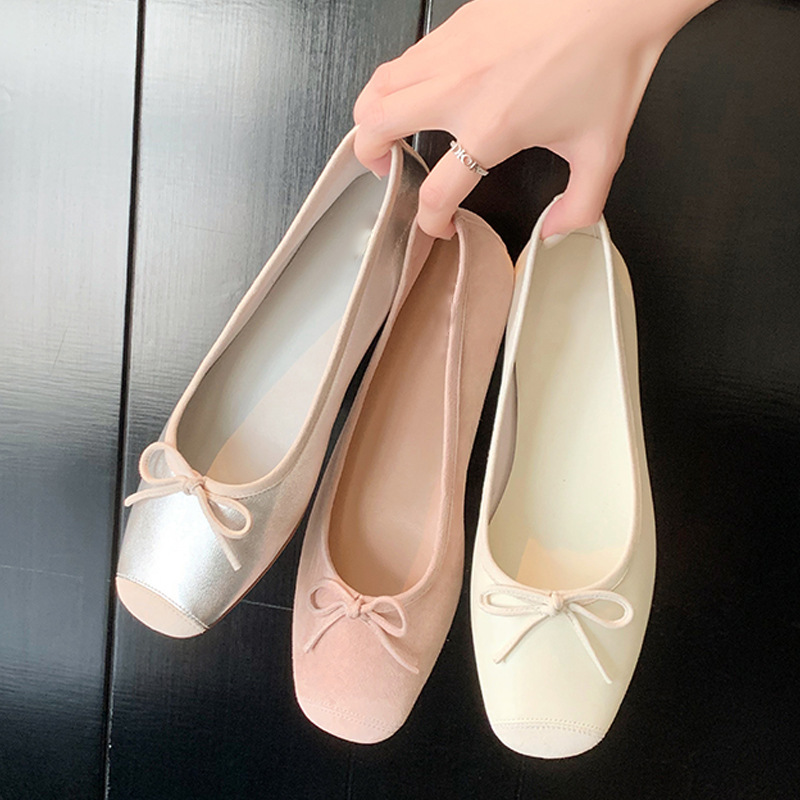 Summer Comfort Womens Bow Ballet Flats Square Toe Soft Leather Casual Ballerina Shoes - view 3