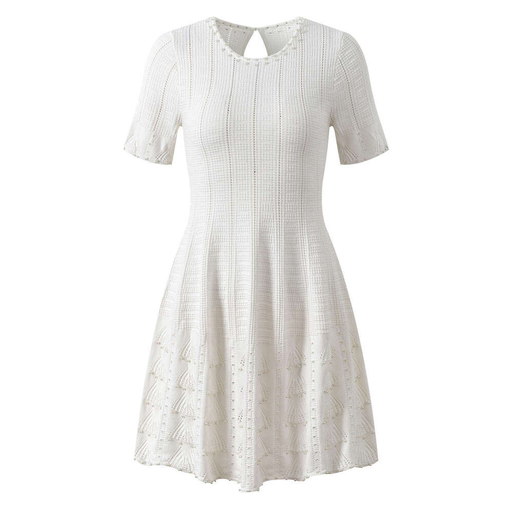Designer Sandros Luxury Dress Women Knitted Bodycon Dress Hot Stamping Diamond Hollow Out Bubble Sleeve Fashion Party Dress
