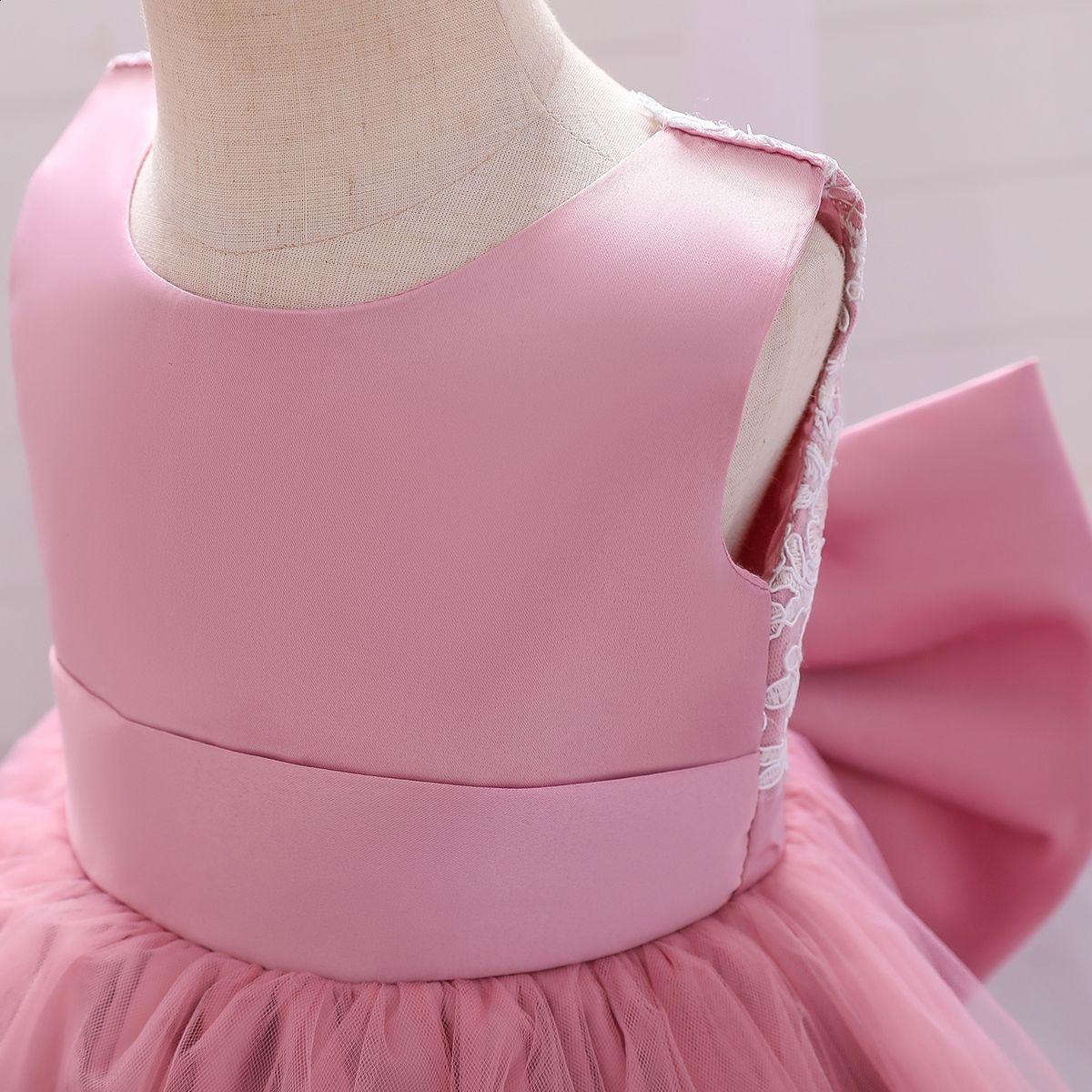 New style girls lace trim color-blocked large bow host evening performance dress princess dress wholesale240507