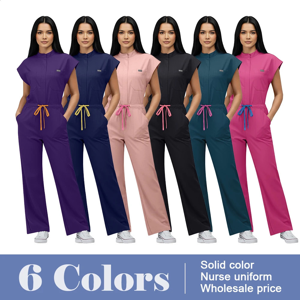 Nurse Jumpsuit Women Spandex Elastic Soft Nursing Scrub Uniforms Sets Female Healthcare Pet Beauty Veterinary Uniform Work Wear 260529