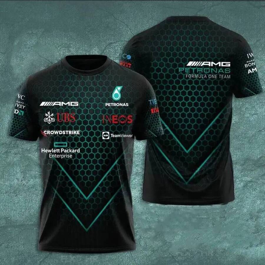 Sports shirt, AM Petronas F1, men and women, 3D printed, casual style, breathable, suitable for Formula One racing. wholesale