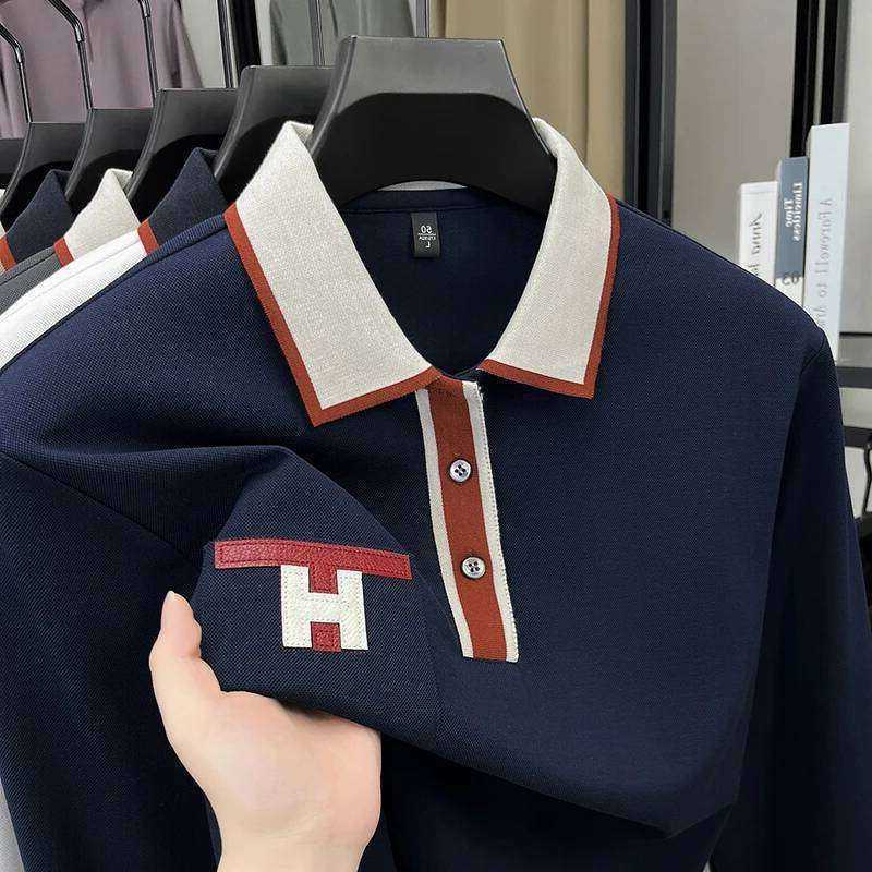 Light Luxury Fashion 100 Pure Cotton Shirt Mens Long Sleeved Autumn New Item Middle-Aged Dad Collar Base T-Shirt88