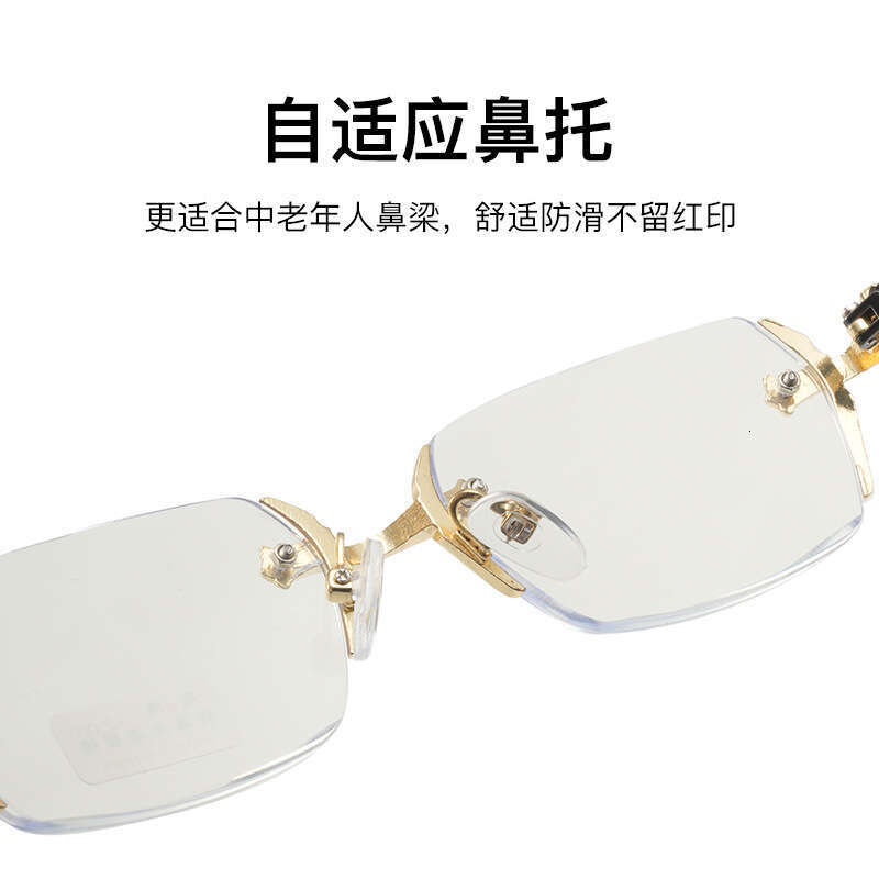 Luxury Brand Designer Sunglasses Men's Anti-Blue Reading Diamond Cut Rimless Business Presbyopic Glasses With Blue Light Protection Certification