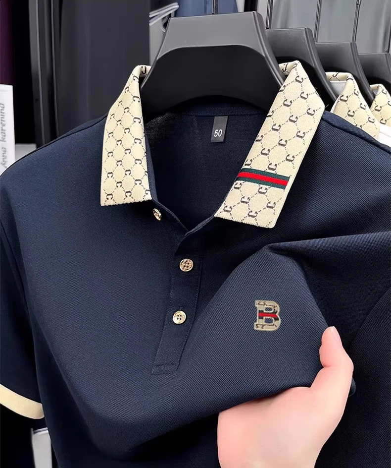 B letter embossed short sleeve polo shirt men summer lightweight breathable fashion color blocked lapel T-shirt 260530 - view 5