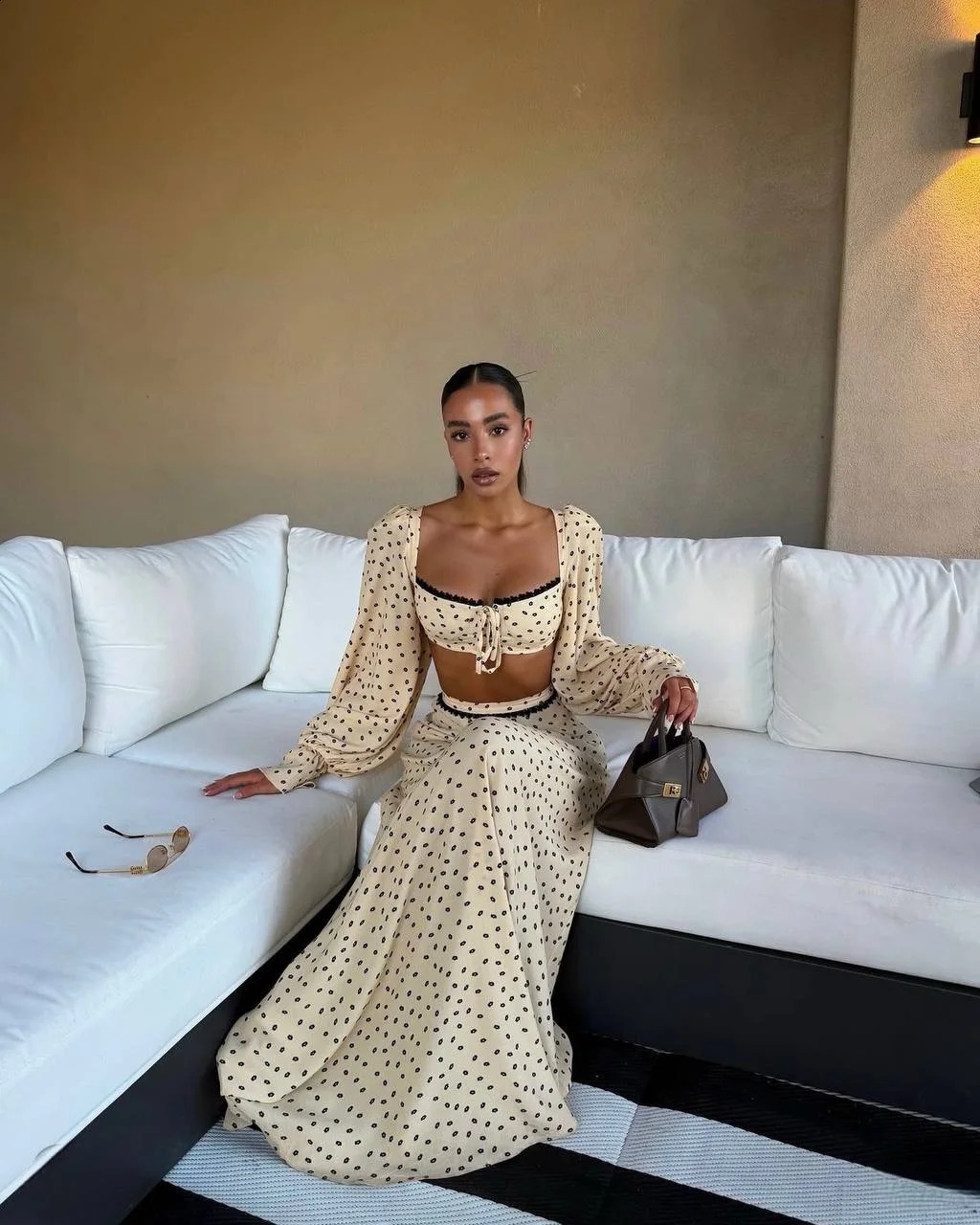 Sexy Polka Dot Tank Top Skirt Women Set Beach Long Lantern Sleeve Tops A-line Trumpet Skirts Suit 2026 Spring Summer Lady Outfit 260618CJ - view 5