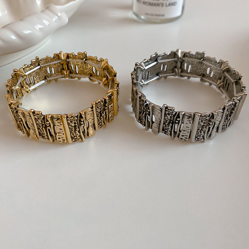European and American cross-border vintage metal irregular patchwork retro ethnic style bracelet, niche high-end women's jewelry - view 9