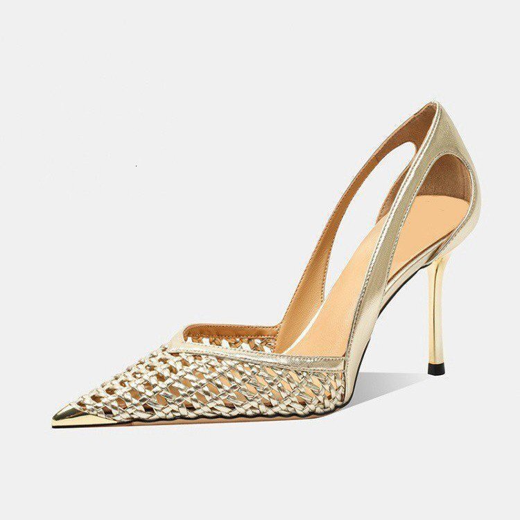 Designer shoe 2026 Spring New Model Foreign Trade Plus Size Women's High-Heeled Pointed-Toe Sandals Hollow Leather Shoes