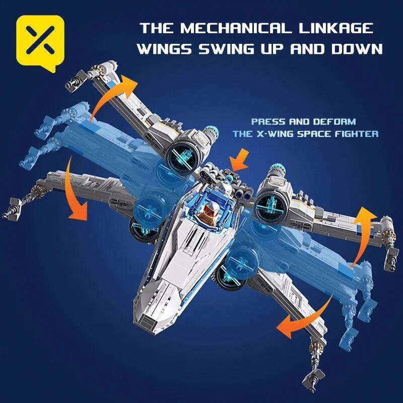 TOYLINX X-Wing Fighter Building Blocks Set LED Light Up Construction Toy Mechanical Space Vehicle with Pilot Bricks Gifts W260530
