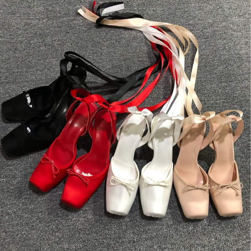 Womens Multi Color Satin Summer Comfort Ballet Heels Ankle Ribbon Tie Up Pumps With Bow - view 3