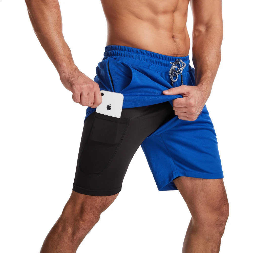 GITF Mens 2-in-1 Fitness Running 7-inch Shorts Quick Drying Training Fitness Shorts Training Slow Running Fitness Gym Shorts 260527