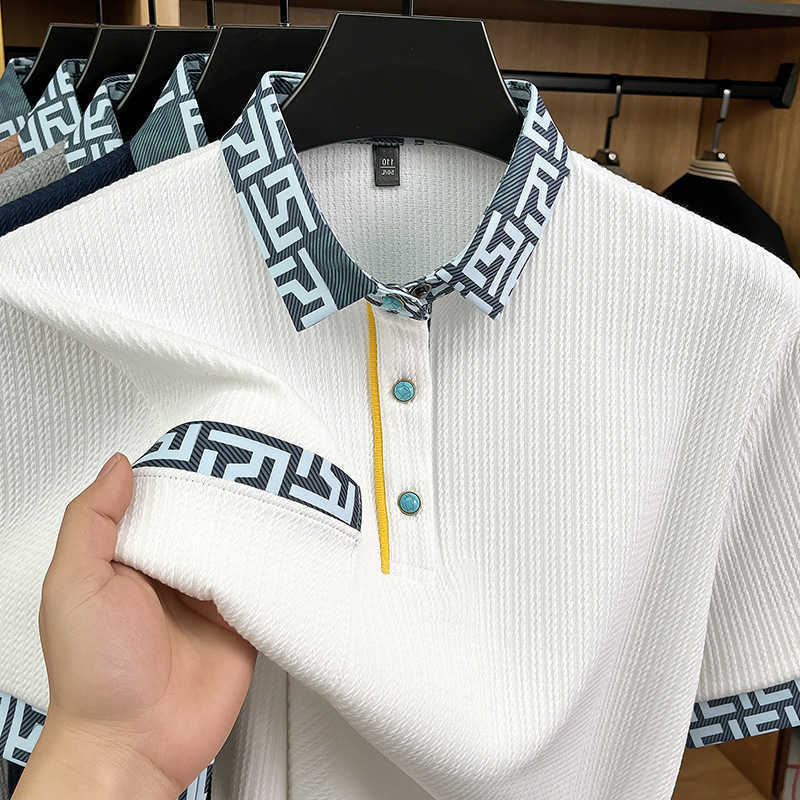 New Summer Mens Turn-down Collar Short Sleeve Buttoned Polo Shirt Mens Fashion Jacquard Knit T-shirt88