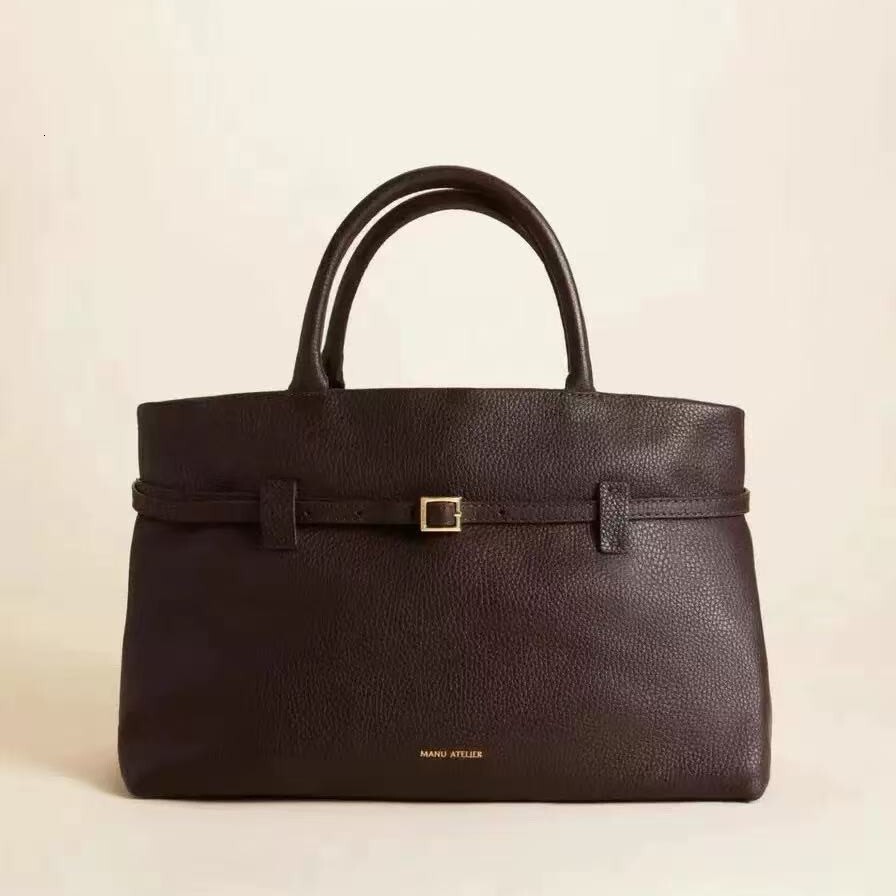 Structured Leather Belted Tote Bag Multiple Sizes Luxury Top Handle Handbag Office Commuting Multi Carry Shoulder Bag For Work Business And Daily Wear