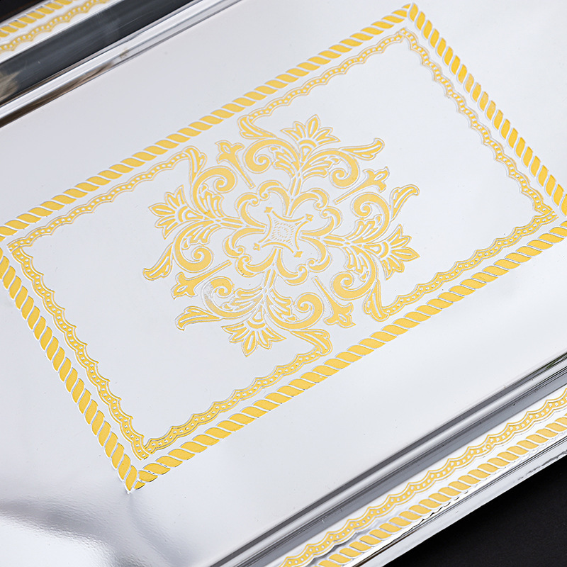 Stainless Steel Serving Tray with Handles Elegant Rectangular Coffee Bar Holder Dessert Display Plate Home Decor 240902