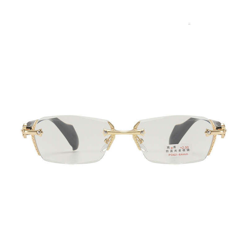 Luxury Brand Designer Sunglasses Men's Anti-Blue Reading Diamond Cut Rimless Business Presbyopic Glasses With Blue Light Protection Certification