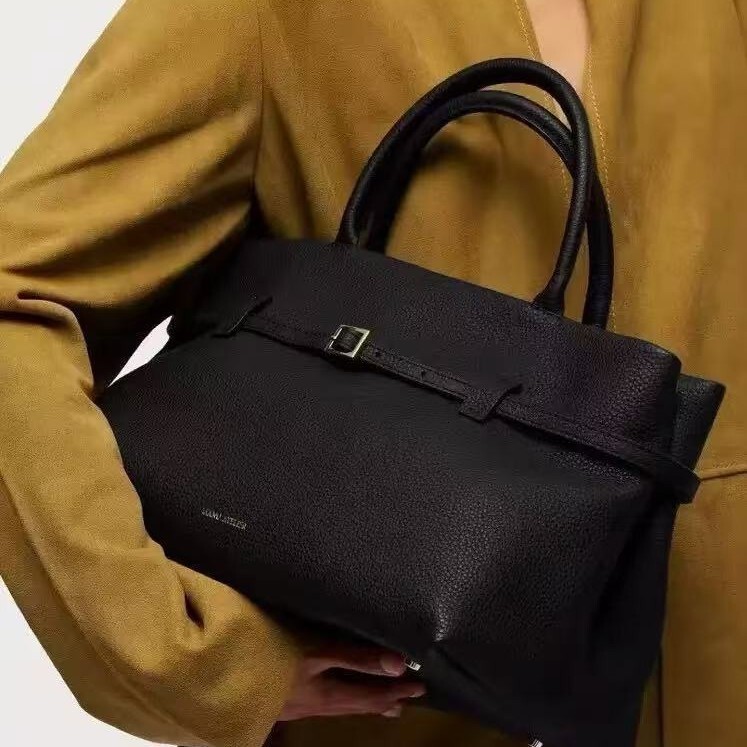 Structured Leather Belted Tote Bag Multiple Sizes Luxury Top Handle Handbag Office Commuting Multi Carry Shoulder Bag For Work Business And Daily Wear