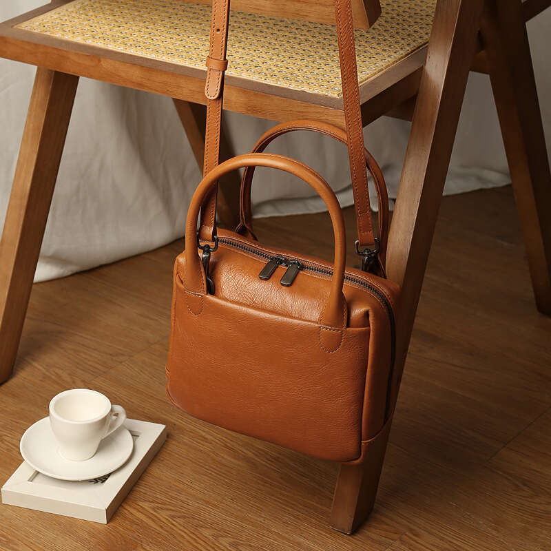 Large Capacity Genuine Leather Boston Small Square Bag, Vintage Simple Style Women Handbag, High End Casual Commuter Shoulder Crossbody Bag SENYY