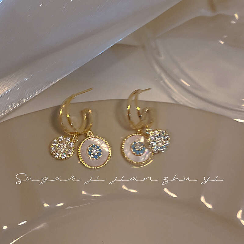 Luxury Evil Eye Charm Hoop Earrings With Blue And White Stones Gold Tone For Bridal And Evening Events