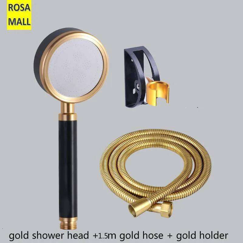 Rosa Mall Golden Set Sprayer with Hose Stainless Steel Gold Black Handhold Rain Shower Head High Pressure 26Y0527