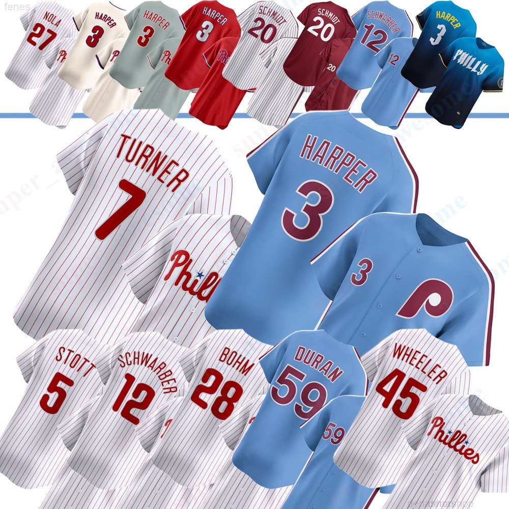 Bryce Harper Baseball Jersey Trea Turner Kyle Schwarber JT Realmuto Alec Bohm Bryson Stott Jhoan Duran Zack Wheeler Brandon Marsh Aaron Nola Justin Cr