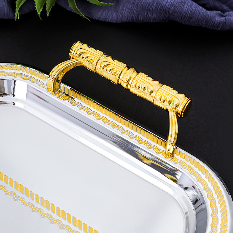 Stainless Steel Serving Tray with Handles Elegant Rectangular Coffee Bar Holder Dessert Display Plate Home Decor 240902
